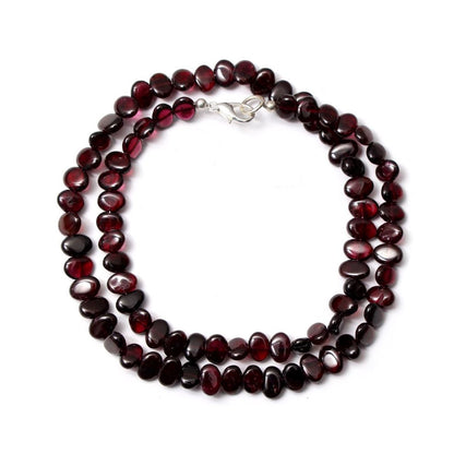 Smooth Oval Garnet Beads Silver Necklace GemsRush