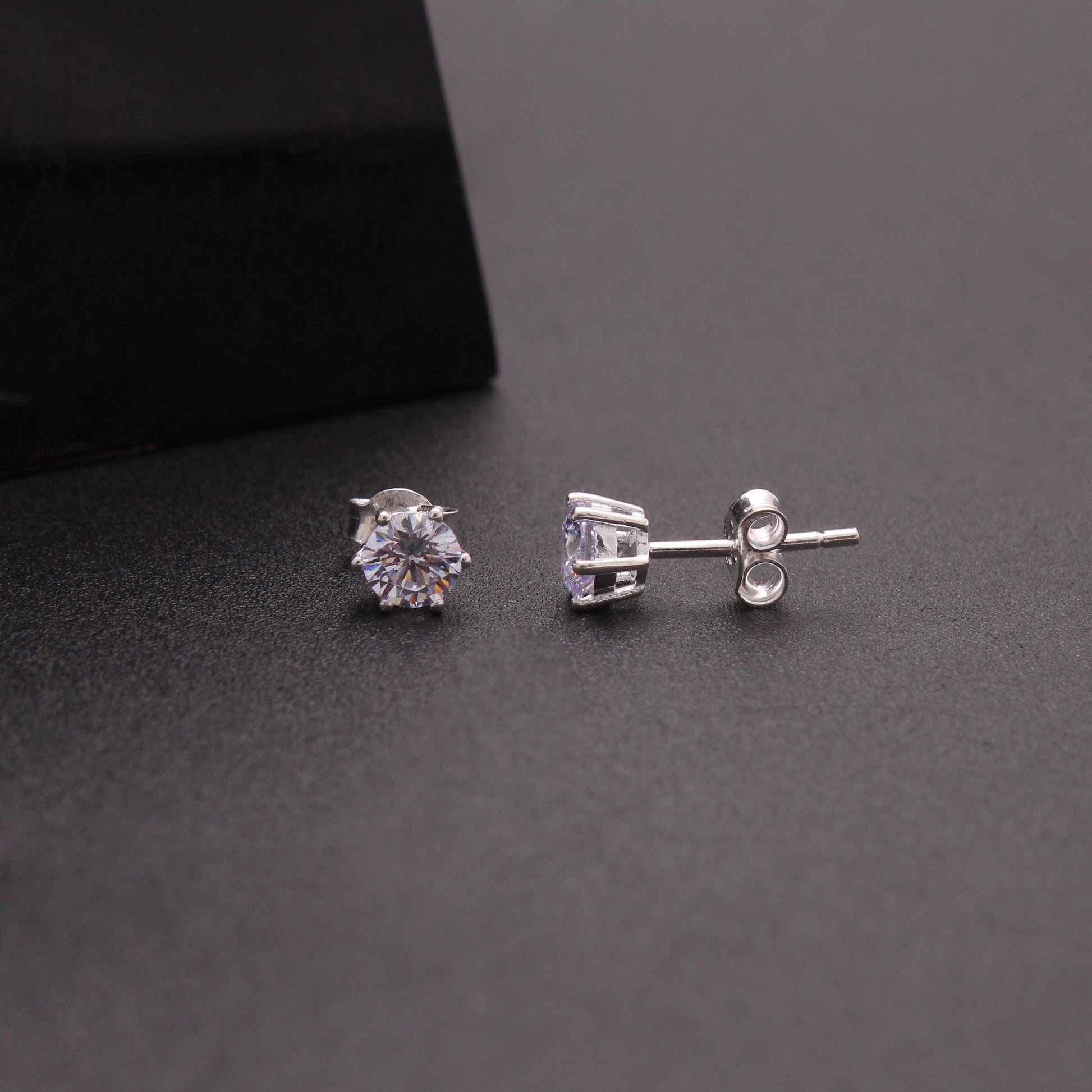 Sparkle White CZ Solitaire Silver Stud Earring GemsRush