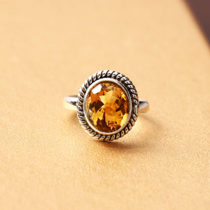 Statement Gold Citrine Silver Ring ( 7 US Ring Size ) GemsRush