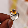 Statement Gold Citrine Silver Ring ( 7 US Ring Size )