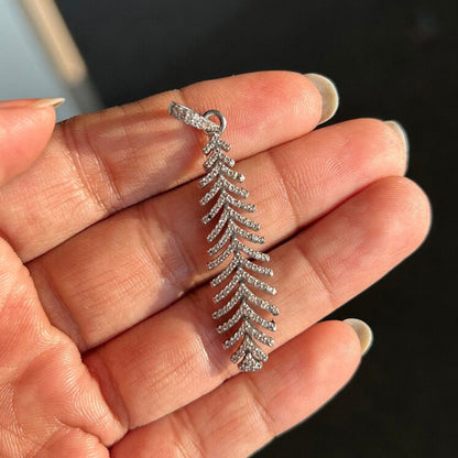 Sterling Silver Feather Pendant studded with CZ GemsRush