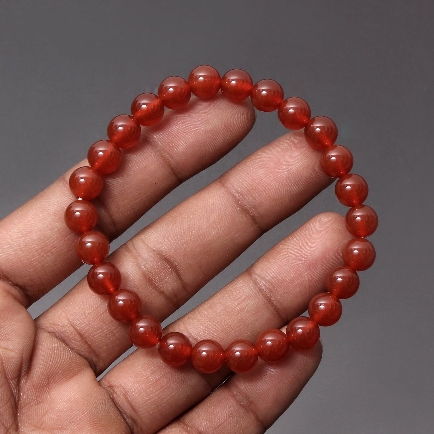 Stretchable Carnelian Beads Silver Bracelet GemsRush