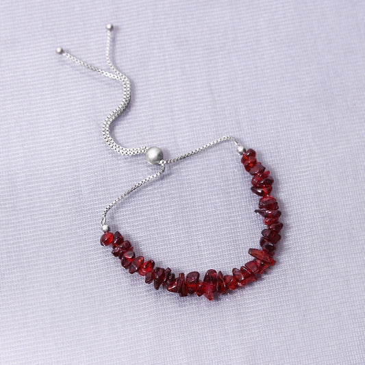 Stunning Red Garnet Beaded Bracelet with Sterling Silver Bolo Chain GemsRush