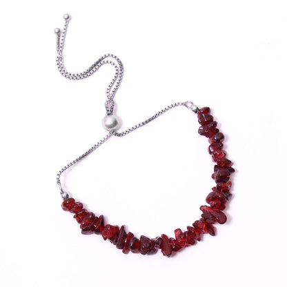 Stunning Red Garnet Beaded Bracelet with Sterling Silver Bolo Chain GemsRush