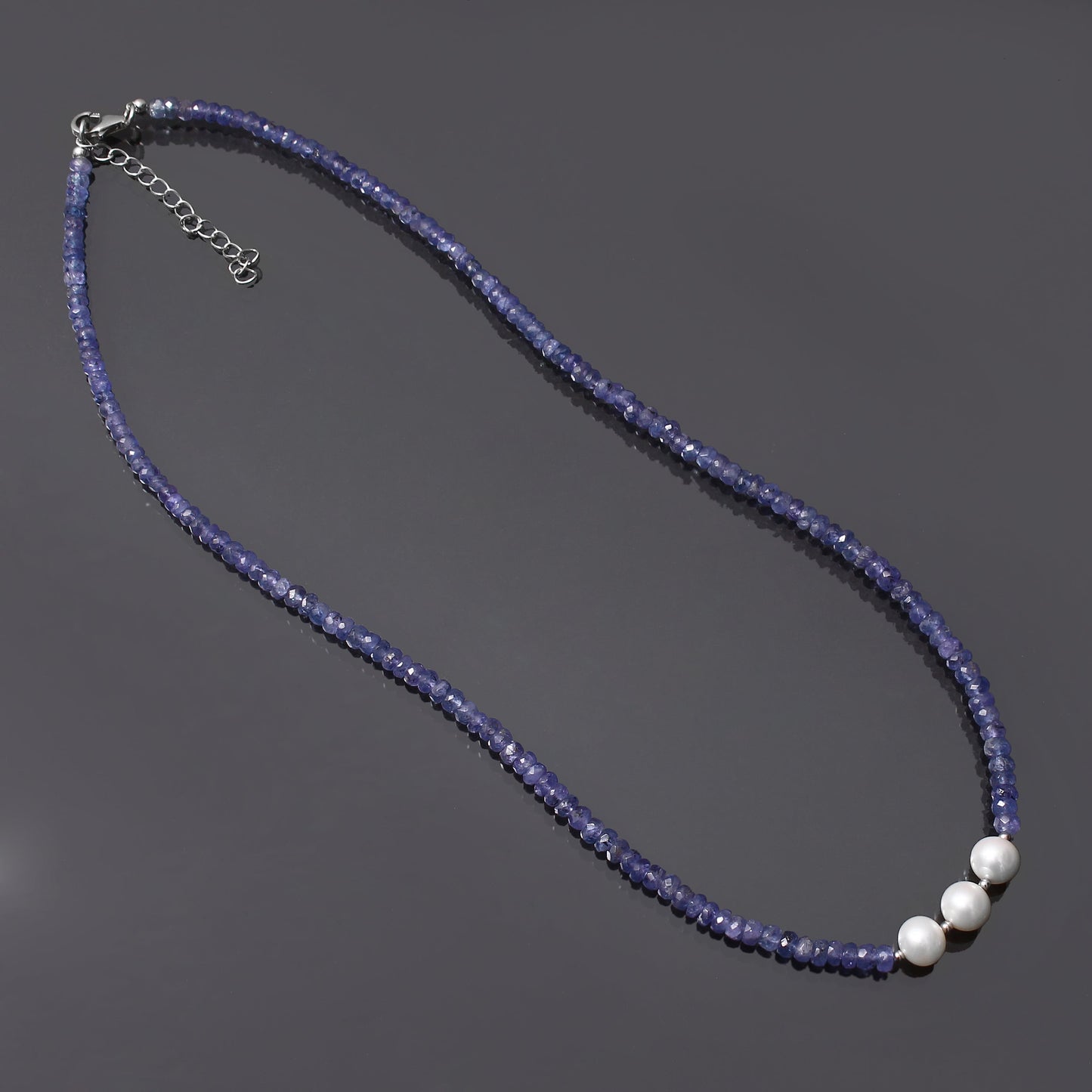 Stylish Tanzanite & Pearl Beaded Necklace ,Birthstone Natural Dual Stone Necklace, Gift for Love. GemsRush