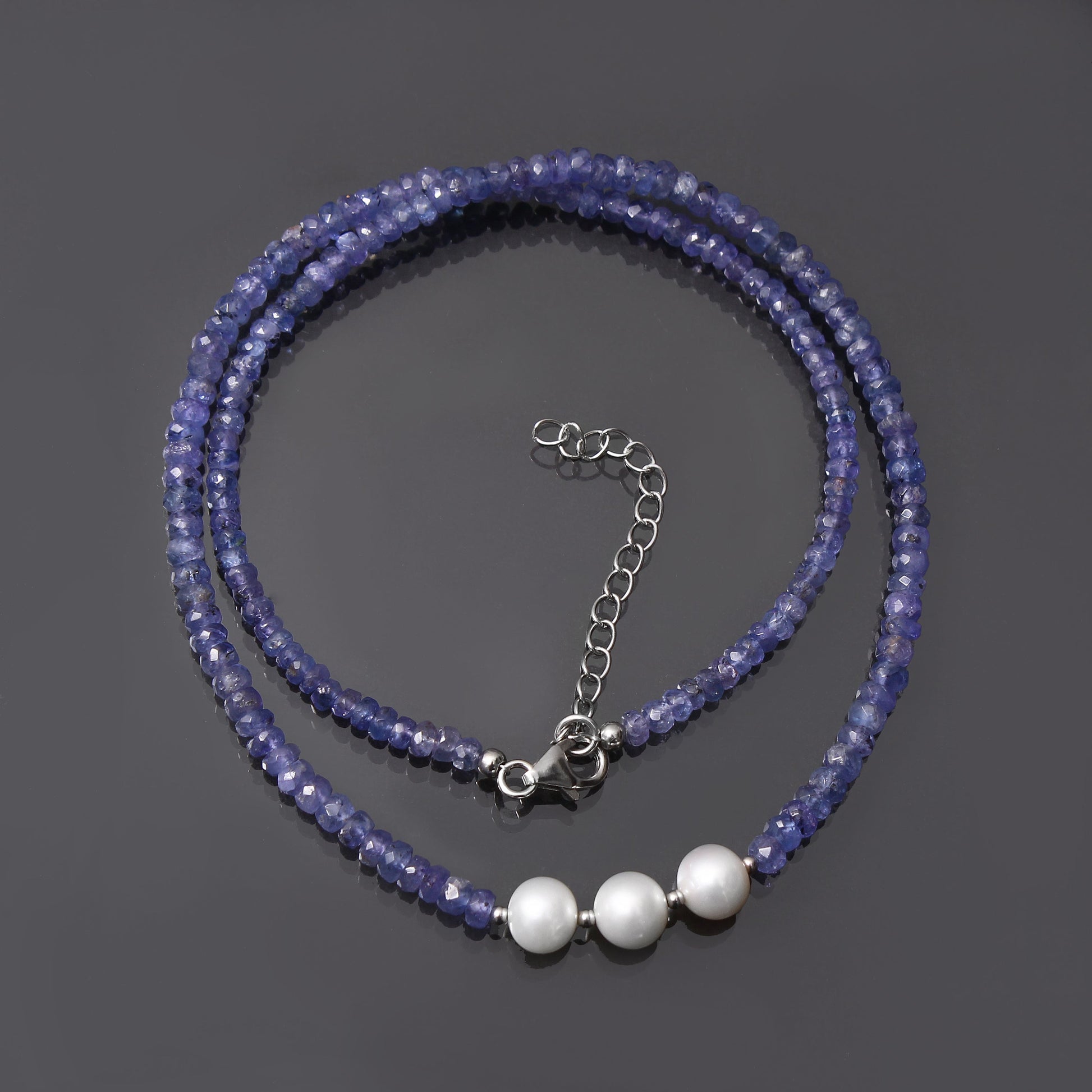 Stylish Tanzanite & Pearl Beaded Necklace ,Birthstone Natural Dual Stone Necklace, Gift for Love. GemsRush