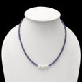 Stylish Tanzanite & Pearl Beaded Necklace ,Birthstone Natural Dual Stone Necklace, Gift for Love.