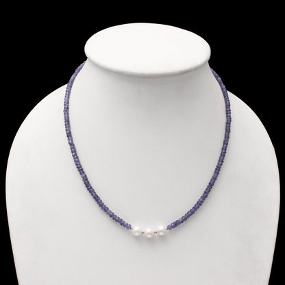 Stylish Tanzanite & Pearl Beaded Necklace ,Birthstone Natural Dual Stone Necklace, Gift for Love. GemsRush