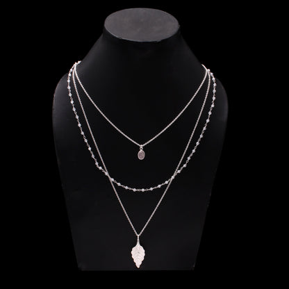 Three Layer Silver Necklace With Gemstone GemsRush