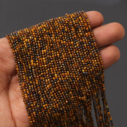 Tiger Eye Micro Faceted Cut Tiny Gemstone 2.5-3 mm Beads - 12.5 inch Strand - Jewelry Supplies GemsRush