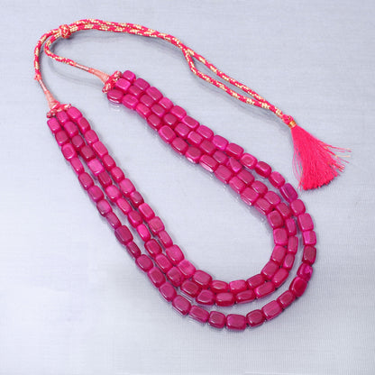 Triple Layered Sarafa Necklace with Adorable Pink Quartz Gemstone GemsRush