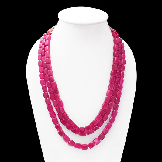 Triple Layered Sarafa Necklace with Adorable Pink Quartz Gemstone GemsRush