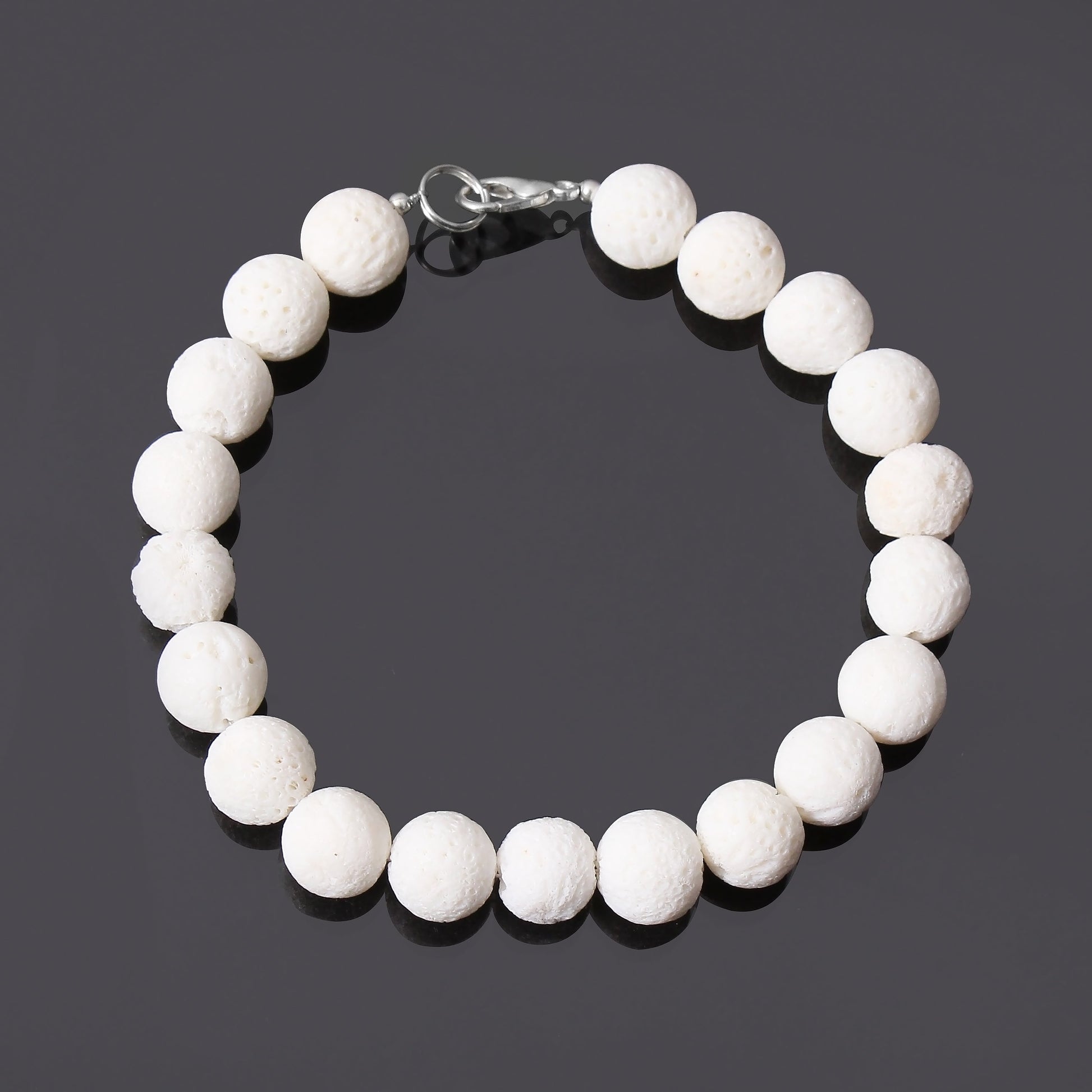 White Lava Bracelet, Pumice Ball Beads with Sterling Silver lock GemsRush