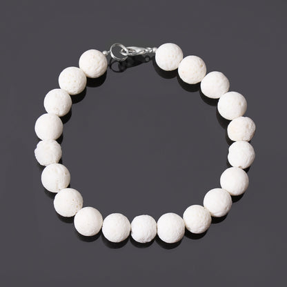 White Lava Bracelet, Pumice Ball Beads with Sterling Silver lock GemsRush