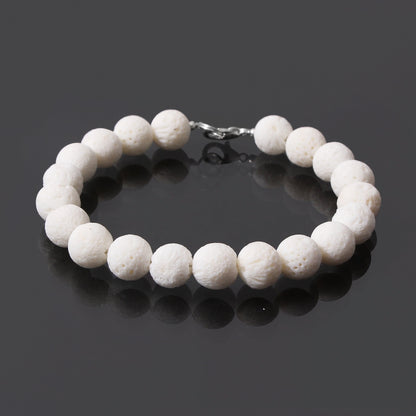 White Lava Bracelet, Pumice Ball Beads with Sterling Silver lock GemsRush