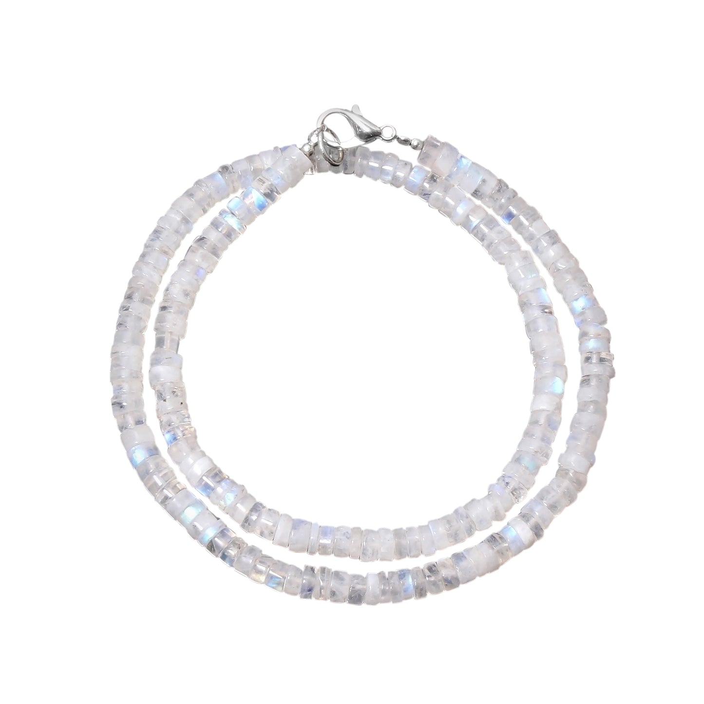 White Rainbow Moonstone Beaded Silver Necklace. GemsRush