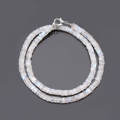 White Rainbow Moonstone Beaded Silver Necklace. GemsRush