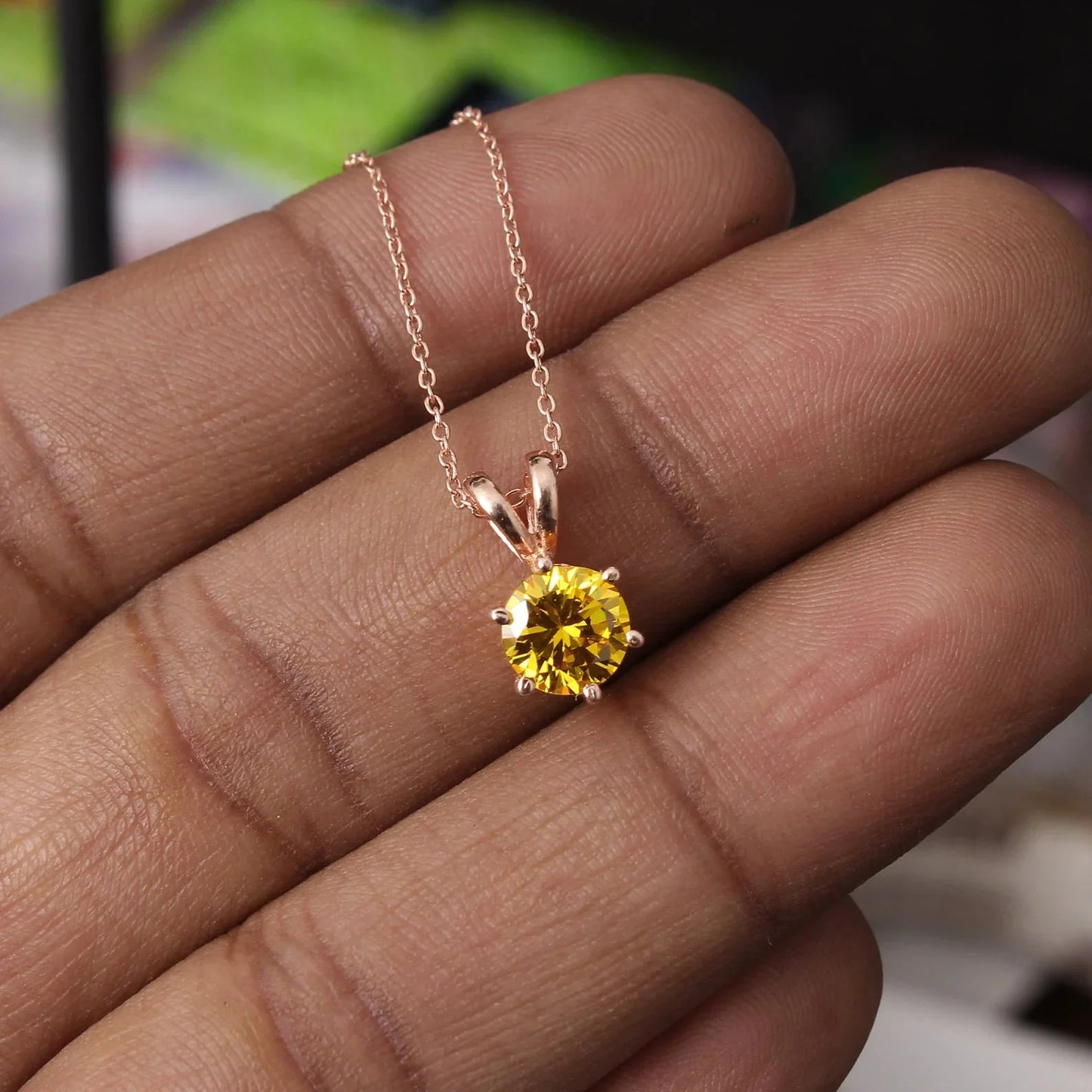 Yellow CZ Solitaire Silver Necklace For Women GemsRush