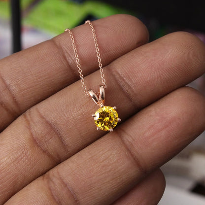 Yellow CZ Solitaire Silver Necklace For Women GemsRush