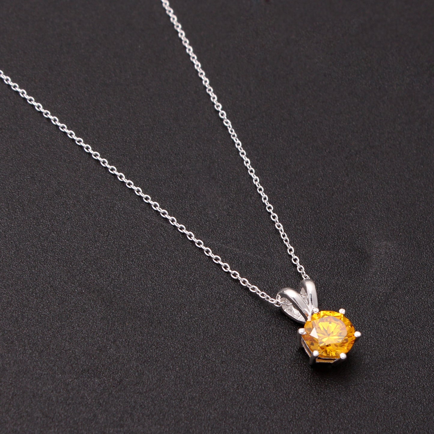 Yellow CZ Solitaire Silver Necklace For Women GemsRush