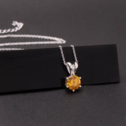 Yellow CZ Solitaire Silver Necklace For Women GemsRush