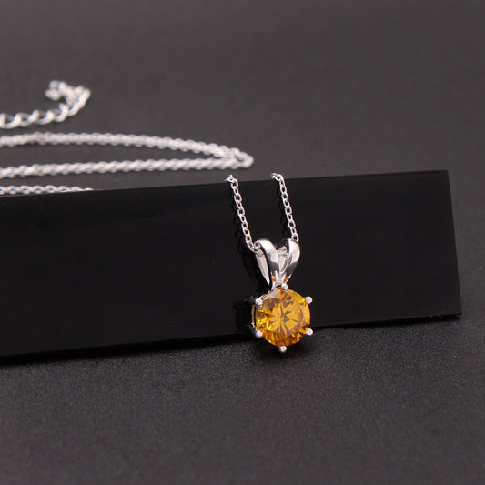 Yellow CZ Solitaire Silver Necklace For Women GemsRush