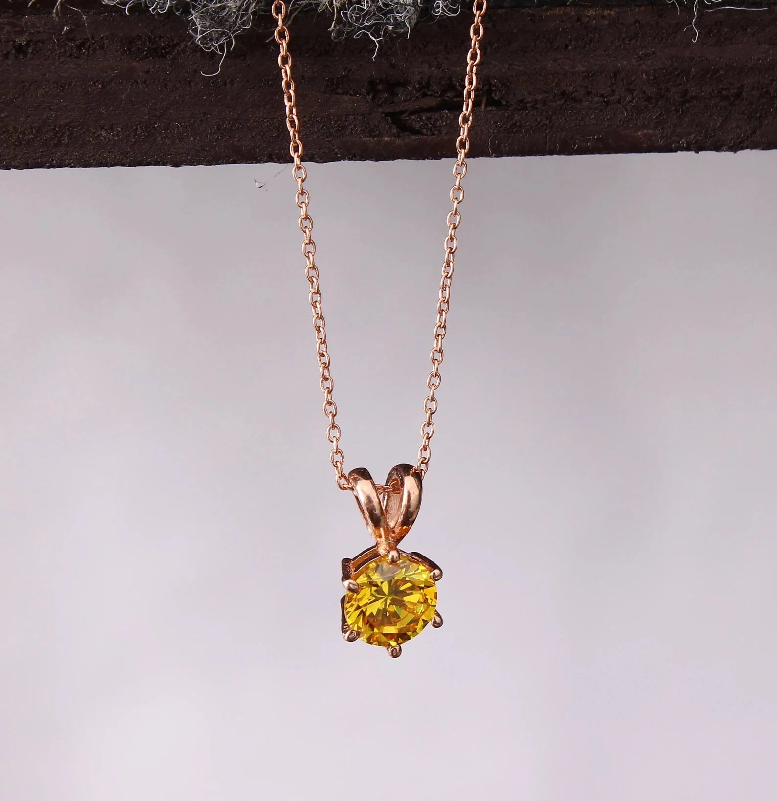 Yellow CZ Solitaire Silver Necklace For Women GemsRush