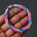 Yellow, Pink, Blue Ethiopian Opal Twisted Bracelet with Lobster Silver Lock